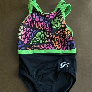 GK Gymnastics Leotard - Leopard Print Rainbow - Size Small